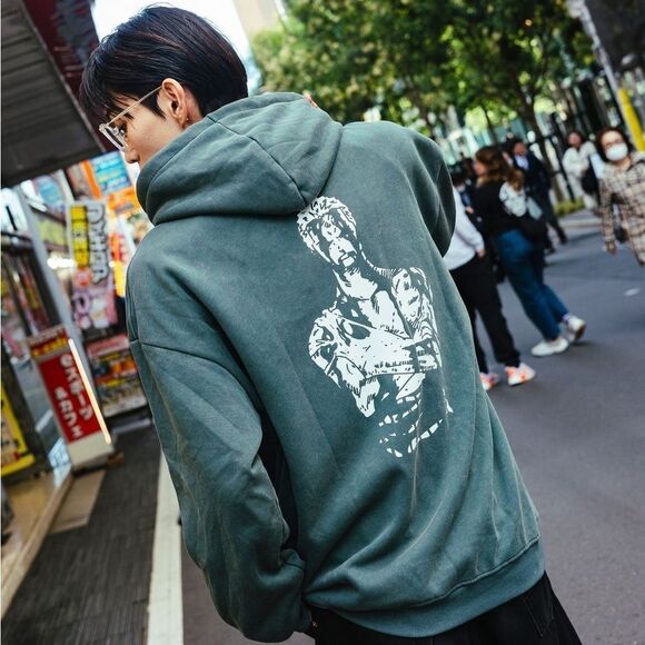 HOKURO ZORO NOTHING HAPPENED VINTAGE HOODIE Green Graphic Print‎ Hoodie M Nwt - Picture 2 of 7